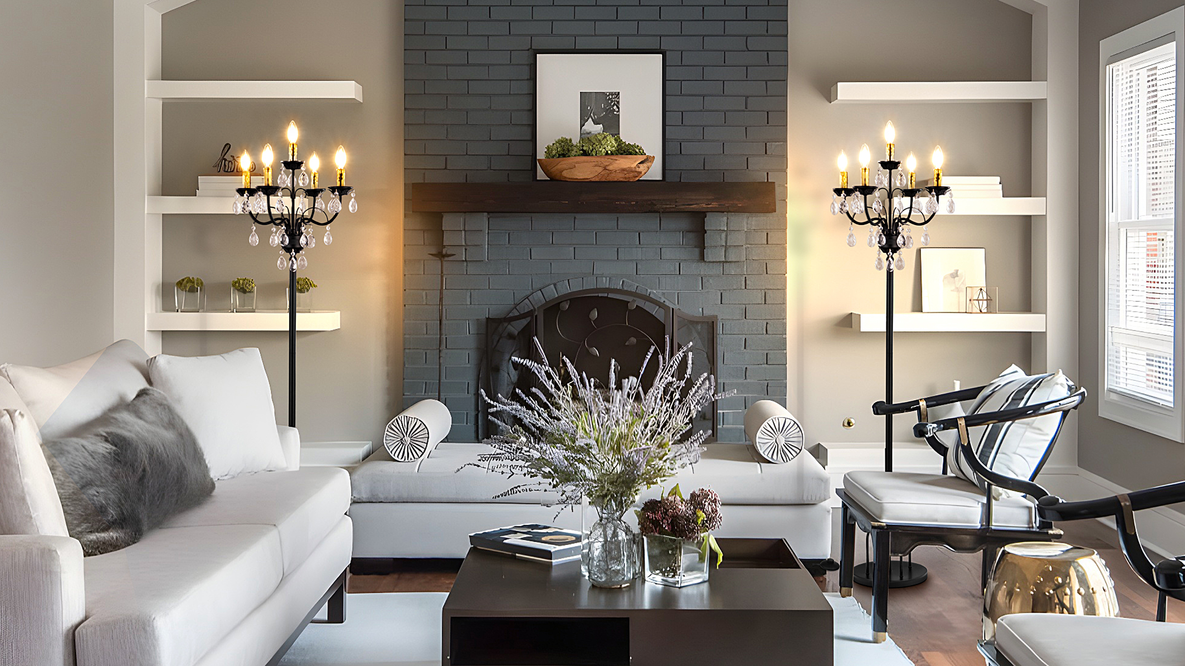 【最終値下】Cord floor lamp TOCHIC 5 Lights Crystal Floor Lamp, Black Gold Modern Standing